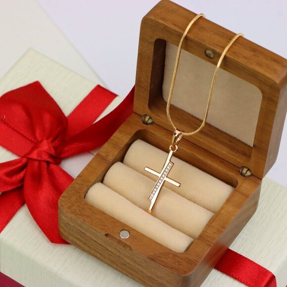 "Elegant Rose Gold Cross Pendant with Embedded CZ Accents, XPPT1266 - Picture 8 of 13